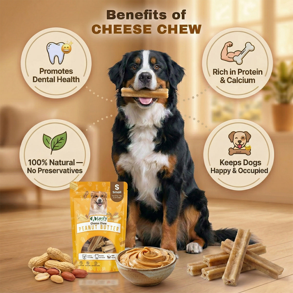 LeafyPaws Peanut Butter Chew – 100% Natural Dog Chew