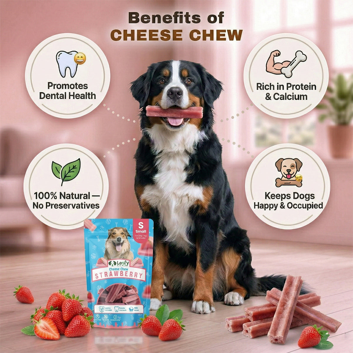 LeafyPaws Strawberry Himalayan Chew – 100% Natural Dog Chew
